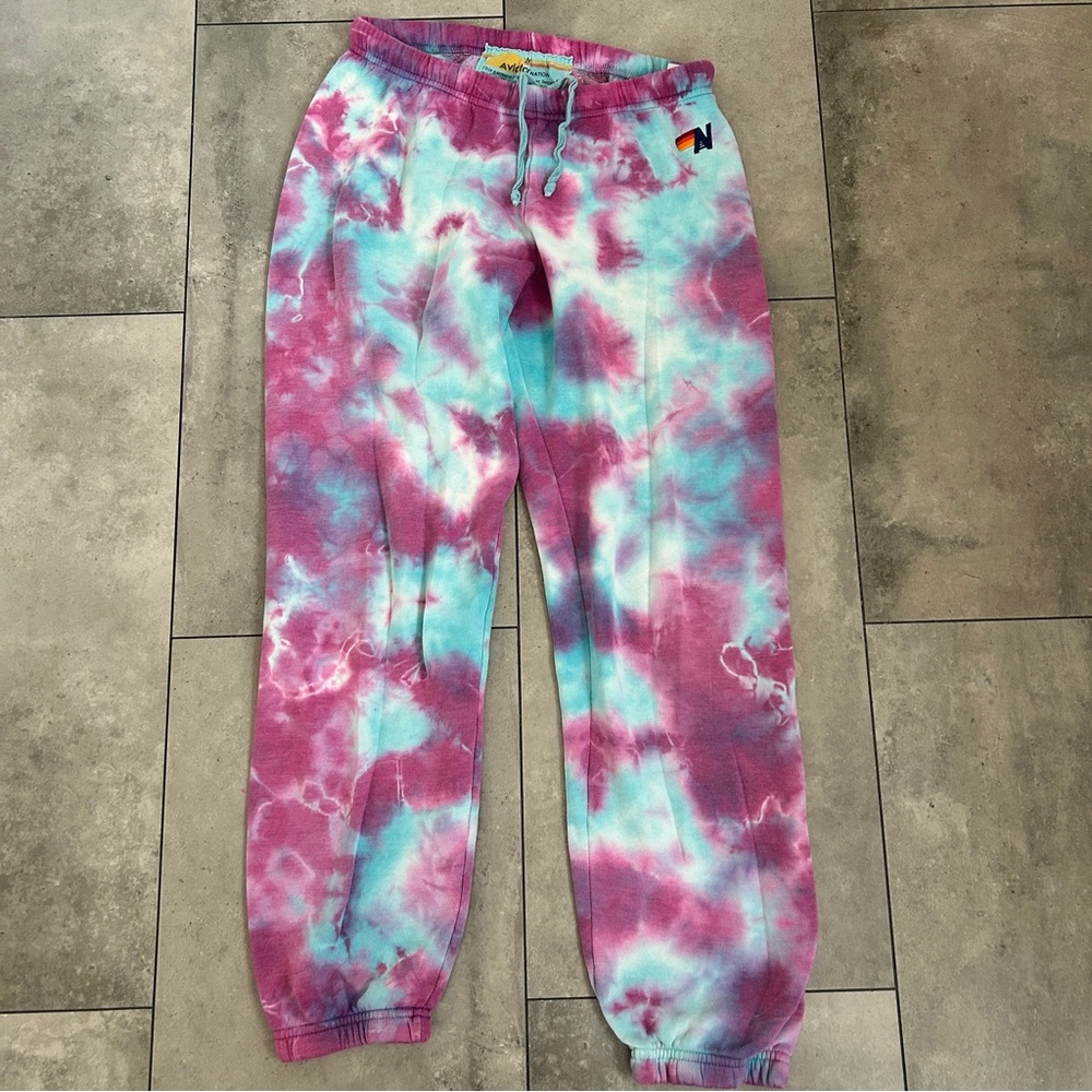 Aviator Nation blue pink tie dye jogger pants M